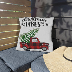 Christmas Vibes Plaid Truck Outdoor Pillow