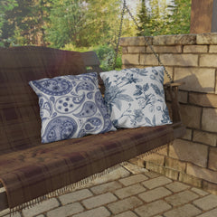 Reversible Blue Floral Paisley Outdoor Pillows