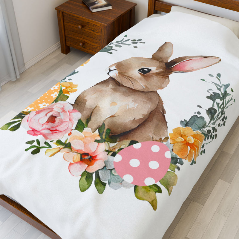 Floral Bunny Velveteen Plush Blanket