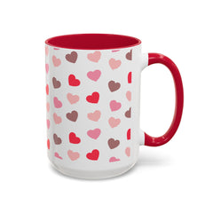 Heart Pattern Coffee Mug — Cute Pink & Red Hearts Ceramic Mug (11oz/15oz)
