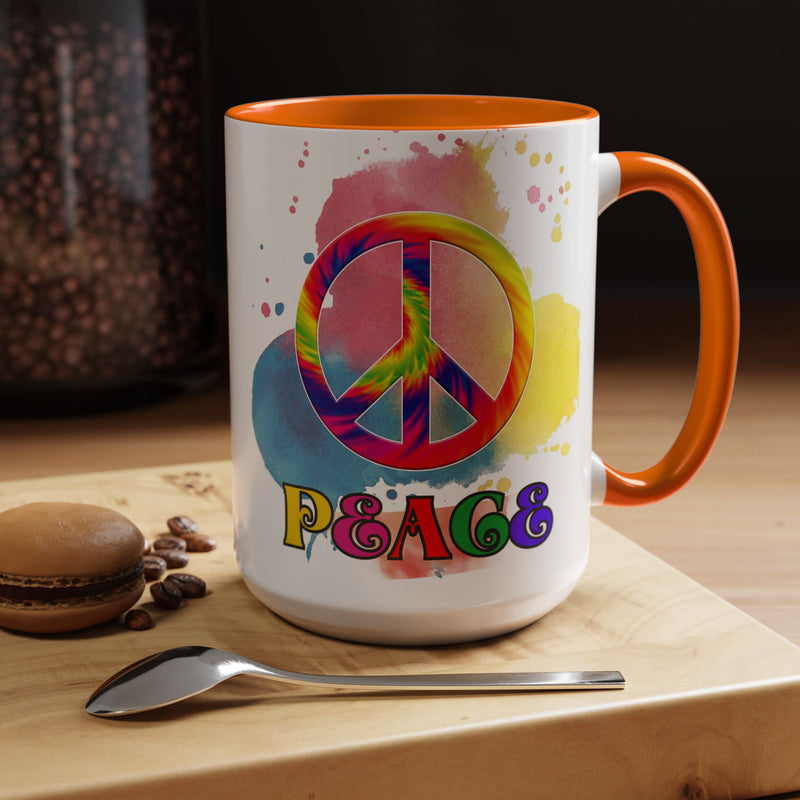 Colorful Peace Mug with Tie-Dye Design, Various Colors & Sizes
