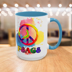Colorful Peace Mug with Tie-Dye Design, Various Colors & Sizes