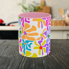 Colorful Floral Pattern Mug — Bright Retro Daisy Coffee Cup (11oz & 15oz)