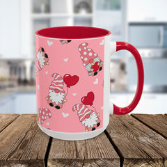 Valentine Gnome Coffee Mug — Pink Heart Pattern 11oz/15oz