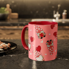 Valentine Gnome Coffee Mug — Pink Heart Pattern 11oz/15oz