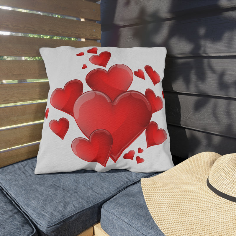 Outdoor Pillow – Red Heart Cluster Decorative Accent for Patio, Valentine’s Day & Romantic Decor
