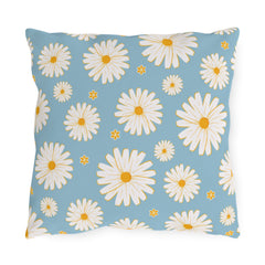 Reversible Light Blue Floral Daisies Pillow