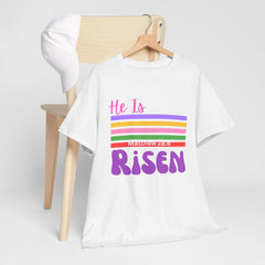 He Is Risen Tee — Retro Stripes Easter Christian T-Shirt
