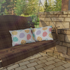 Easter Egg Pattern Outdoor Pillow — Pastel Hearts Patio Cushion