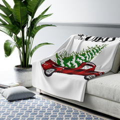 White Christmas Vibes Sherpa Blanket — Plaid Truck & Tree Holiday Throw