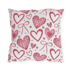 Valentine Heart Pattern Outdoor Pillow — Pink Watercolor Hearts Throw Cushion