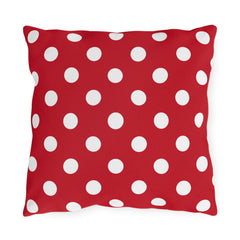 Red Polka Dot Outdoor Pillow — Classic White Dot Patio Cushion
