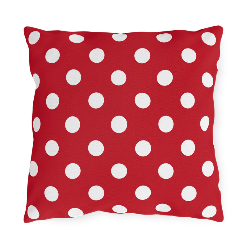 Red Polka Dot Outdoor Pillow — Classic White Dot Patio Cushion