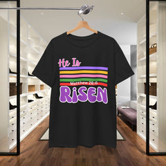 He Is Risen Tee — Retro Stripes Easter Christian T-Shirt