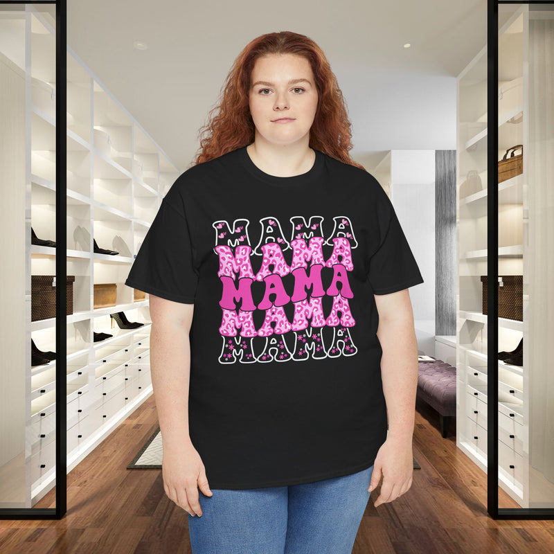 Mama Graphic Tee — Pink Floral Repeat ‘MAMA’ Design