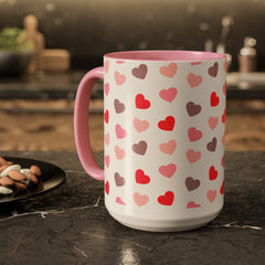 Heart Pattern Coffee Mug — Cute Pink & Red Hearts Ceramic Mug (11oz/15oz)
