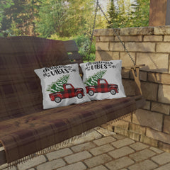 Christmas Vibes Plaid Truck Outdoor Pillow