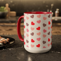 Heart Pattern Coffee Mug — Cute Pink & Red Hearts Ceramic Mug (11oz/15oz)