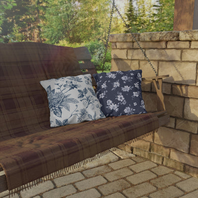 Blue Floral Outdoor Pillow Reversable - Decorative Cushion for Patio, Garden, Beach, Home Decor, Summer Gatherings, Wedding Gifts