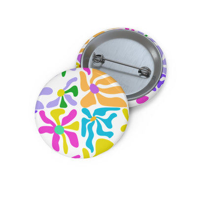 Colorful Floral Pin Button — Bright Retro Flower Badge