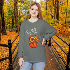 Thankful Floral Pumpkin Long Sleeve T-Shirt,