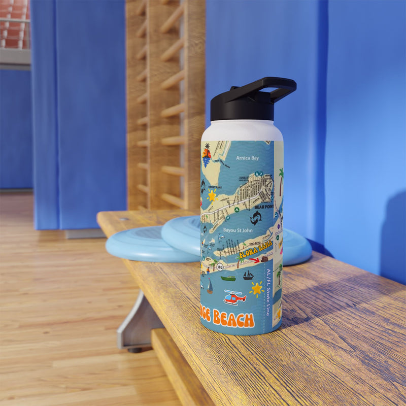 Orange Beach Colorful Coastal Map Water Bottle