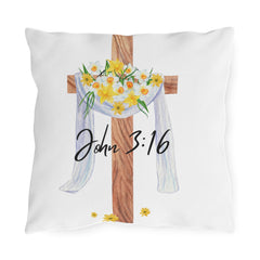 John 3:16 Cross with Daffodils Christian Decor Throw Pillow
