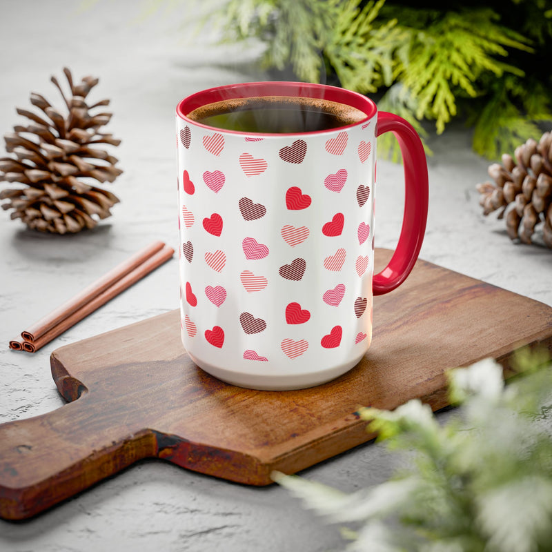 Heart Pattern Coffee Mug — Cute Pink & Red Hearts Ceramic Mug (11oz/15oz)