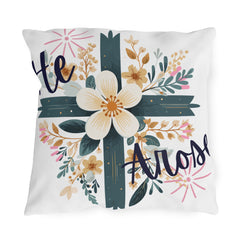 He Arose Outdoor Pillow — Floral Cross Easter Decorative Cushion