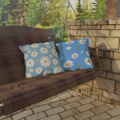 Reversible Light Blue Floral Daisies Pillow