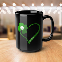 St. Patrick's Day Clover Heart Black Coffee Mug – Lucky Shamrock 11oz/15oz