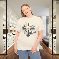 He Rose Floral Cross T‑Shirt — Christian Easter Faith Tee
