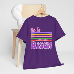 He Is Risen Tee — Retro Stripes Easter Christian T-Shirt