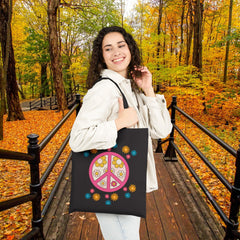 Vintage Peace Love Floral Tote Bag,