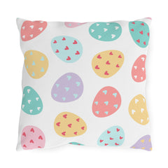 Easter Egg Pattern Outdoor Pillow — Pastel Hearts Patio Cushion