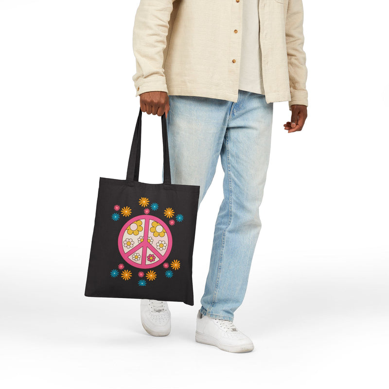 Vintage Peace Love Floral Tote Bag,