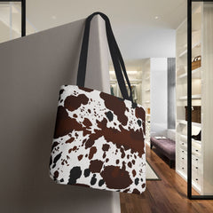 Chic Cow Print Tote Bag, Stylish Reusable Shopping Tote,