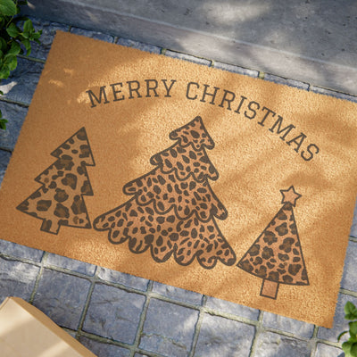Christmas Doormat with Leopard Print Trees,