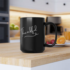 Thankful Black Mug, 15oz Coffee Cup for Gratitude Gifts,