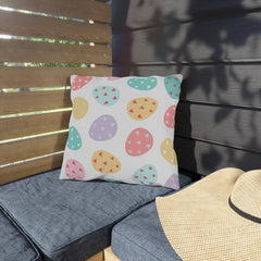 Easter Egg Pattern Outdoor Pillow — Pastel Hearts Patio Cushion
