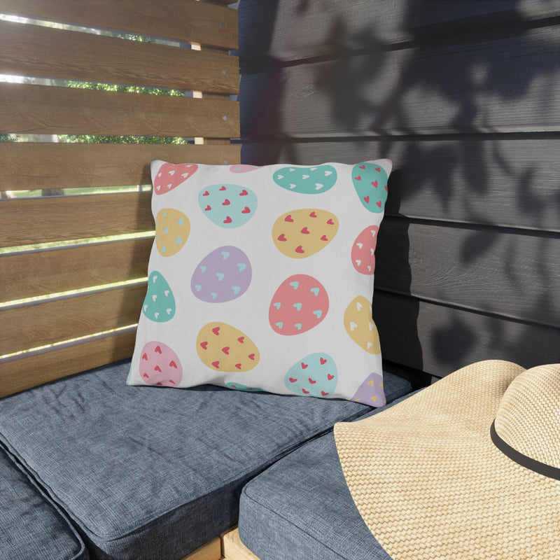 Easter Egg Pattern Outdoor Pillow — Pastel Hearts Patio Cushion