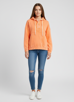 Zenana Washed Orange Pullover Fleeced Hoodie With Pockets