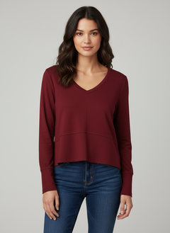 Zenana Cabernet Shark Bite High Low Hem Top