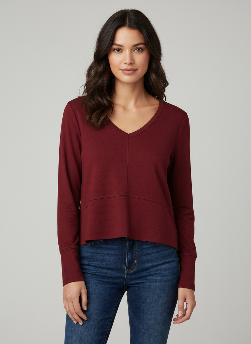 Zenana Cabernet Shark Bite High Low Hem Top