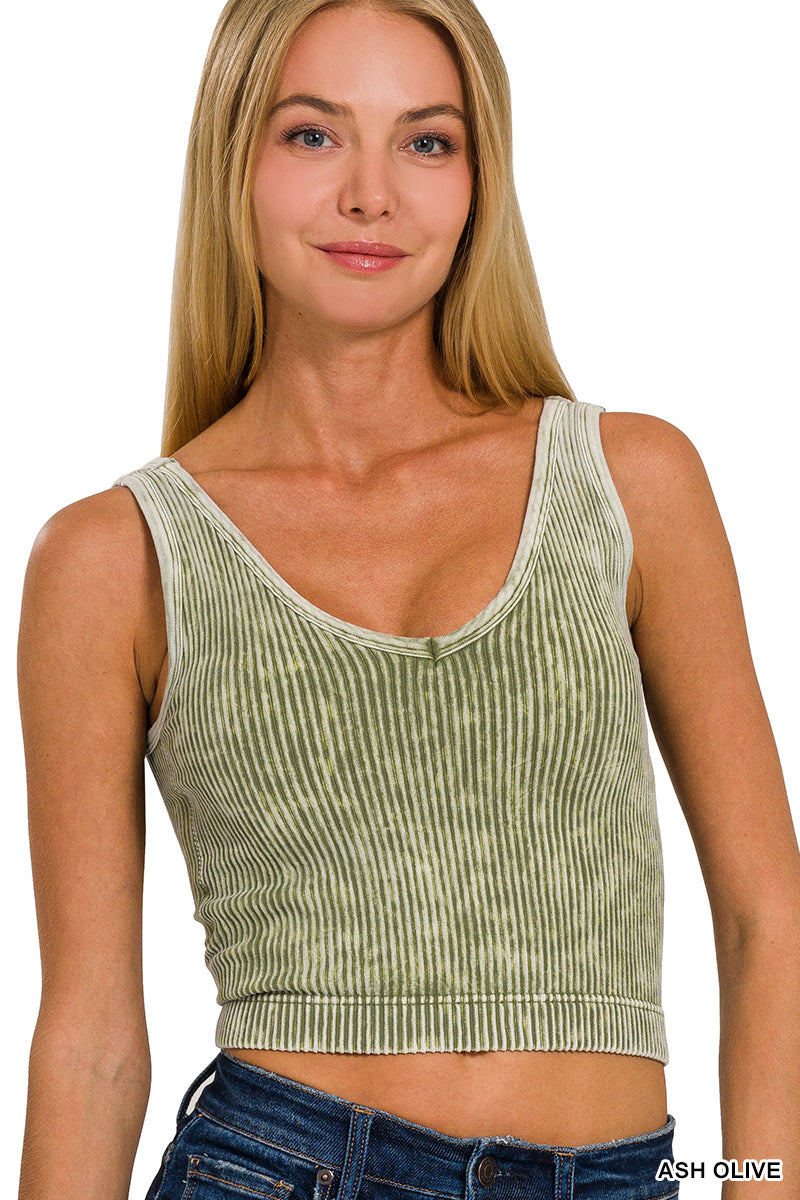 Zenana Ash Olive Padded Brahmini Tank